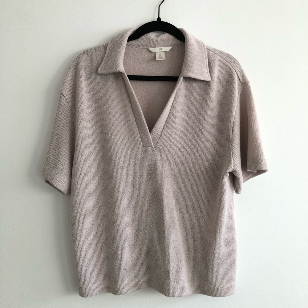 H&M Light Gray Textured Polo Shirt